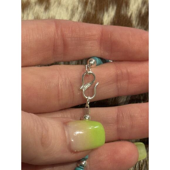 Native American Sterling Silver Shiny Navajo Pearl Turquoise Conch Necklace 18” - Picture 12 of 13